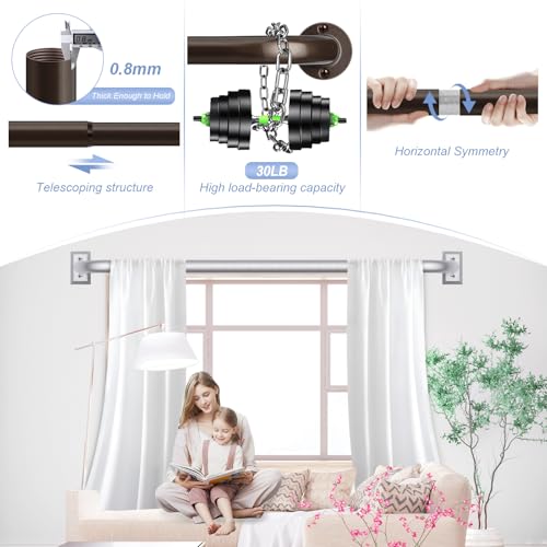 TANGWIN Bronze Wrap Around Curtain Rods 66 to 120 Inch:Blackout Heavy duty Adjustable Window Curtain Rod for Bedroom,Industrial Darkening Curved French Metal Single Drapery Rods Set Easy Install,Brown - Image 2