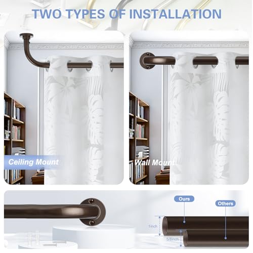 TANGWIN Bronze Wrap Around Curtain Rods 66 to 120 Inch:Blackout Heavy duty Adjustable Window Curtain Rod for Bedroom,Industrial Darkening Curved French Metal Single Drapery Rods Set Easy Install,Brown - Image 4