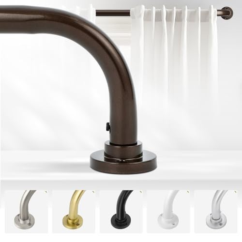 TANGWIN Bronze Wrap Around Curtain Rods 66 to 120 Inch:Blackout Heavy duty Adjustable Window Curtain Rod for Bedroom,Industrial Darkening Curved French Metal Single Drapery Rods Set Easy Install,Brown - Image 1