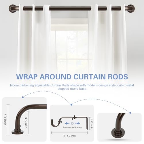 TANGWIN Bronze Wrap Around Curtain Rods 66 to 120 Inch:Blackout Heavy duty Adjustable Window Curtain Rod for Bedroom,Industrial Darkening Curved French Metal Single Drapery Rods Set Easy Install,Brown - Image 5