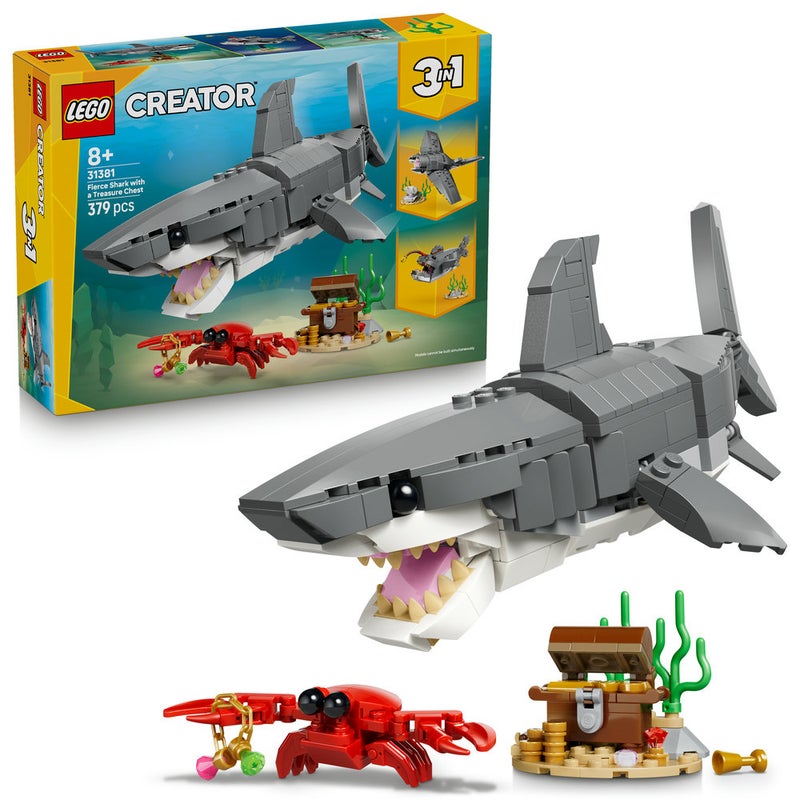 LEGO Creator 3in1 Fierce Shark with a Treasure Chest 31381 (Age 8+, 379 Pieces) - Image 1