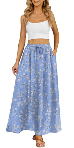 Yincro Women's Flowy Maxi Skirt Summer Pleated High Waisted Casual Long Skirts with Pockets (Blue White Flower, M) - Image 3
