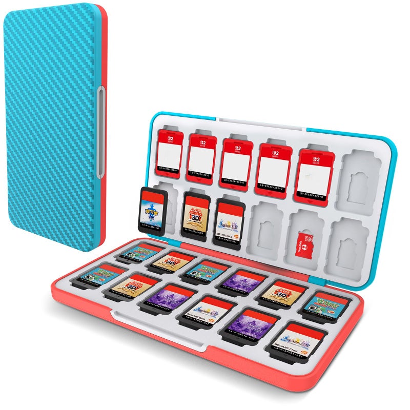 HEIYING Game Card Case for Nintendo Switch 2(2025)/ Switch OLED / Lite,Carbon Fibre Surface Processes Design Memory Storage Holder with 24 Game Card Slots and 24 Micro SD Cards Slots - Image 1