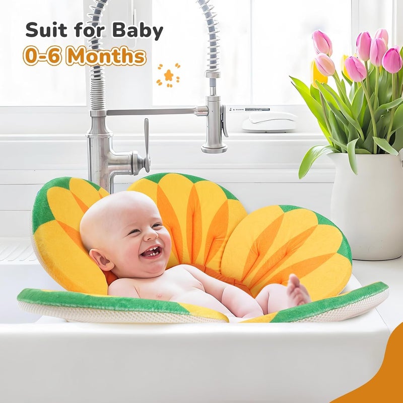 YooxArmor Baby Bath Pad for Infant Bathtub Sink, Non-Slip Flower Bathtub for Infants 0-6 Months, Soft Baby Sink Bath Cushion for Babies Bath Time, Newborns Bath Essentials Must Haves-Sunflower - Image 5