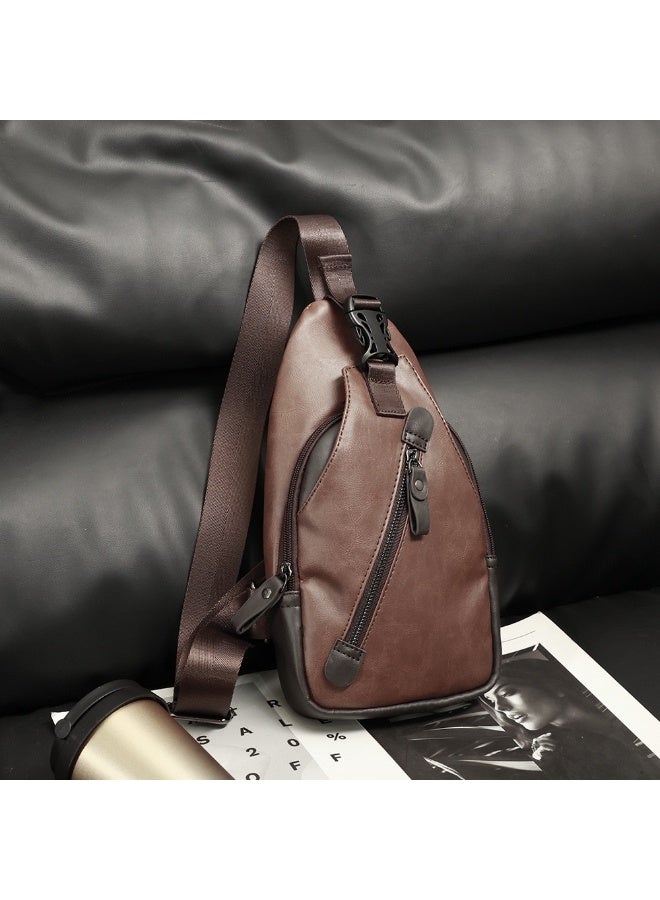TOVELE5 Tovele 5 Stylish Large Capacity Brown PU Crossbody Chest Bag Lightweight Sling Bag  - Image 4