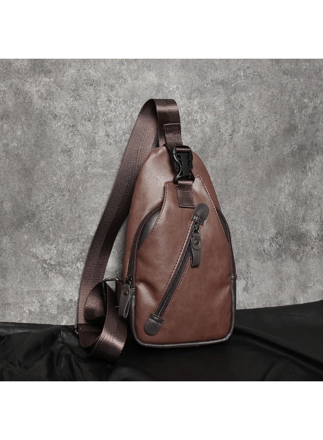 TOVELE5 Tovele 5 Stylish Large Capacity Brown PU Crossbody Chest Bag Lightweight Sling Bag  - Image 2