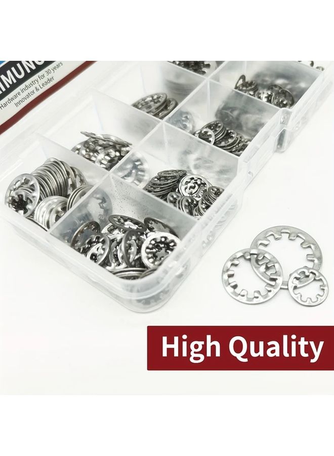 315pcs 304 Stainless Steel Internal Tooth Lock Washers Assortment Set 7 Sizes M3 to M12 - Image 3