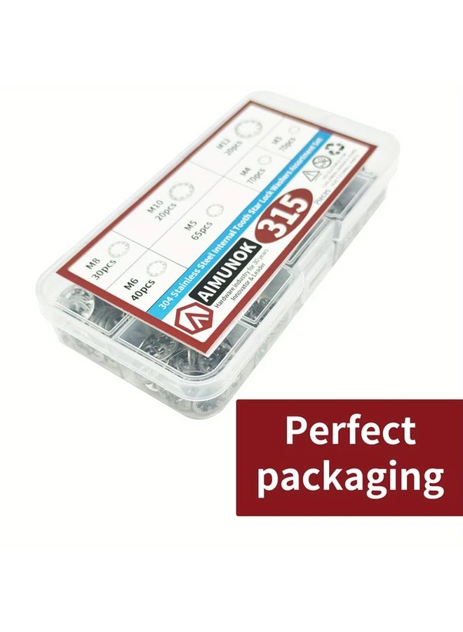 315pcs 304 Stainless Steel Internal Tooth Lock Washers Assortment Set 7 Sizes M3 to M12 - Image 5