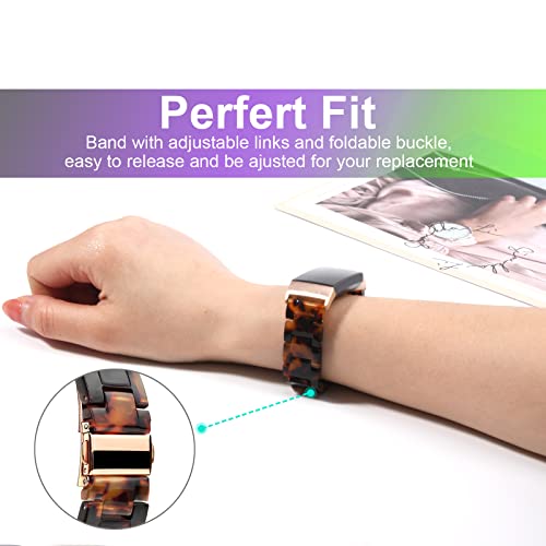 Wongeto Resin Bands Compatible for Fitbit Charge 4 / Charge 3 Bands and Charge 3 SE Band，Replacement Wrist Accessory Rose Gold Buckle Fitness Bands Straps Bracelet Wristbands Women Men(Tortoise) - Image 4