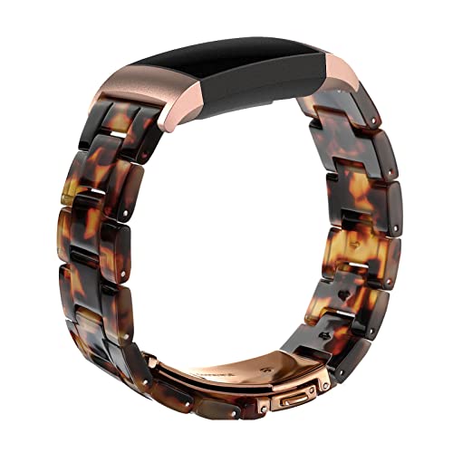 Wongeto Resin Bands Compatible for Fitbit Charge 4 / Charge 3 Bands and Charge 3 SE Band，Replacement Wrist Accessory Rose Gold Buckle Fitness Bands Straps Bracelet Wristbands Women Men(Tortoise) - Image 1