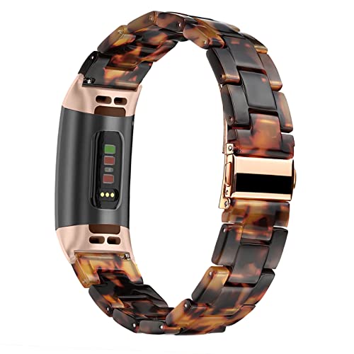 Wongeto Resin Bands Compatible for Fitbit Charge 4 / Charge 3 Bands and Charge 3 SE Band，Replacement Wrist Accessory Rose Gold Buckle Fitness Bands Straps Bracelet Wristbands Women Men(Tortoise) - Image 2