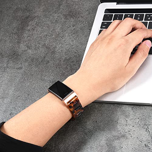 Wongeto Resin Bands Compatible for Fitbit Charge 4 / Charge 3 Bands and Charge 3 SE Band，Replacement Wrist Accessory Rose Gold Buckle Fitness Bands Straps Bracelet Wristbands Women Men(Tortoise) - Image 3