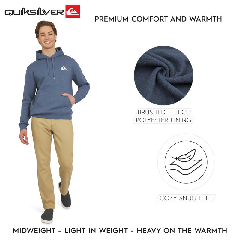 Quiksilver Men's Regular Fit Super Soft Fleece Midweight Pullover Hooded Sweatshirt, Navy Heather, Large - Image 3