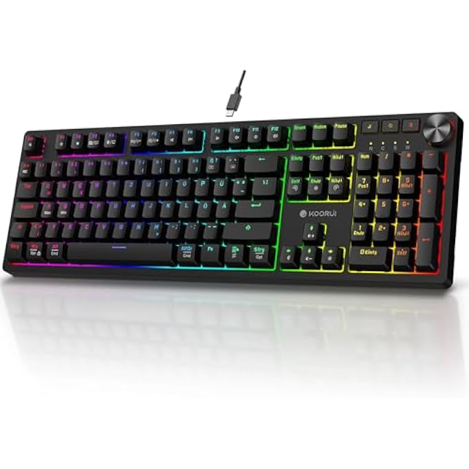 KOORUI GAMING KEYBOARD, QWERTZ MECHANICAL KEYBOARD GERMAN LAYOUT 104 KEYS 26 RGB BACKLIT WIRED GAMING KEYBOARD FOR WINDOWS MACOS LINUX BLUE SWITCH - Image 1