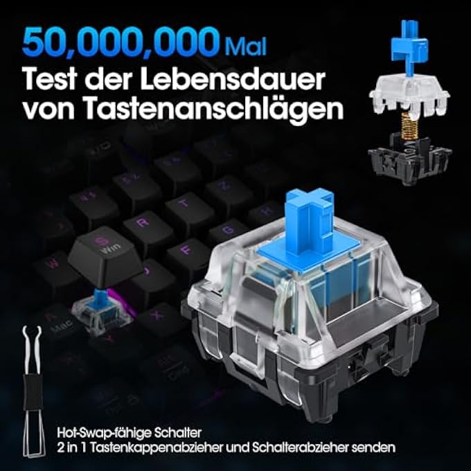 KOORUI GAMING KEYBOARD, QWERTZ MECHANICAL KEYBOARD GERMAN LAYOUT 104 KEYS 26 RGB BACKLIT WIRED GAMING KEYBOARD FOR WINDOWS MACOS LINUX BLUE SWITCH - Image 3