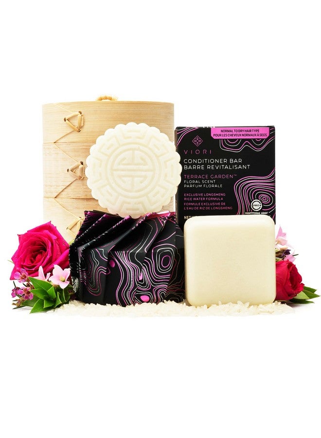 VIORI Terrace Garden Shampoo and Conditioner Bar Set and Bamboo Holder- Made with Rice Water for Hair Growth - Handcrafted Sulfate Free Shampoo and Conditioner - Image 1