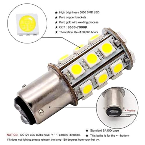 GRV Ba15d 1142 1076 24-5050SMD LED Bulb DC12V 2.5W Equivalent to 30W incandescent lamp,Replacement for RV Camping/Travel Trailer/vehicle interiors/Boat Indoor Light Bulbs,6000K Cool White Pack of 2 - Image 3