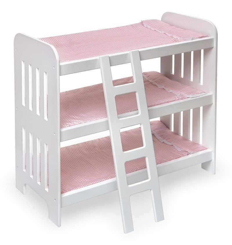 Badger Basket Triple Doll Bunk Bed with Ladder and Bedding for 20Inch Dolls  Pink Gingham Design with Personalization Kit - Image 2