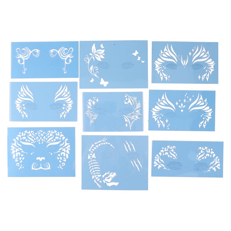 Face Painting Stencils Kit 9 Reusable PET Templates Skin Safe Easy To Clean - Washable Paint Stencils for Halloween Party Cosplay Holiday DIY Performances - Image 1