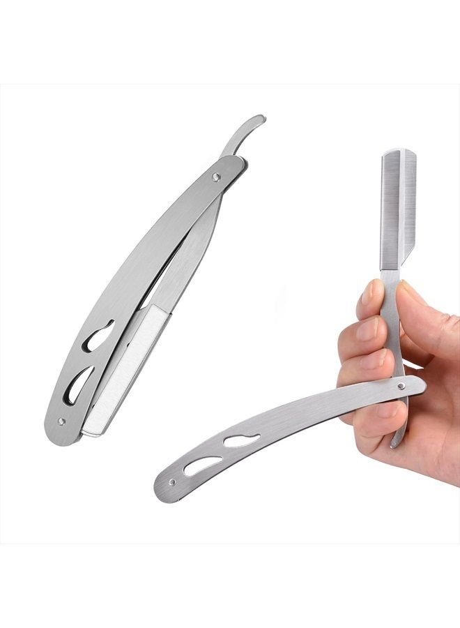 POP MODERN.C Professional Shaving Razors for Men Classic Straight Edge Barber Knife Razor with 110 Blades Salon Quality Stainless Steel Shavette Men's Manual Shaver Matte Silver Razor - Image 4