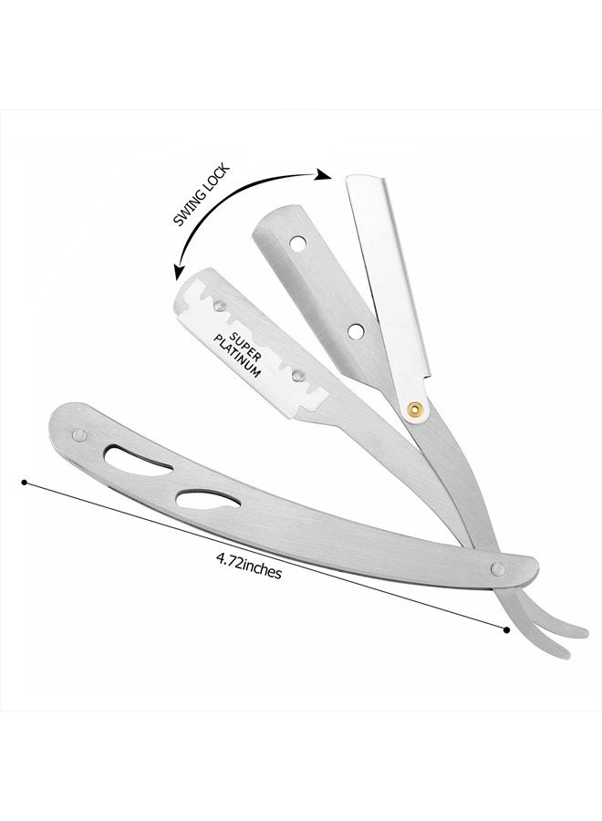 POP MODERN.C Professional Shaving Razors for Men Classic Straight Edge Barber Knife Razor with 110 Blades Salon Quality Stainless Steel Shavette Men's Manual Shaver Matte Silver Razor - Image 3