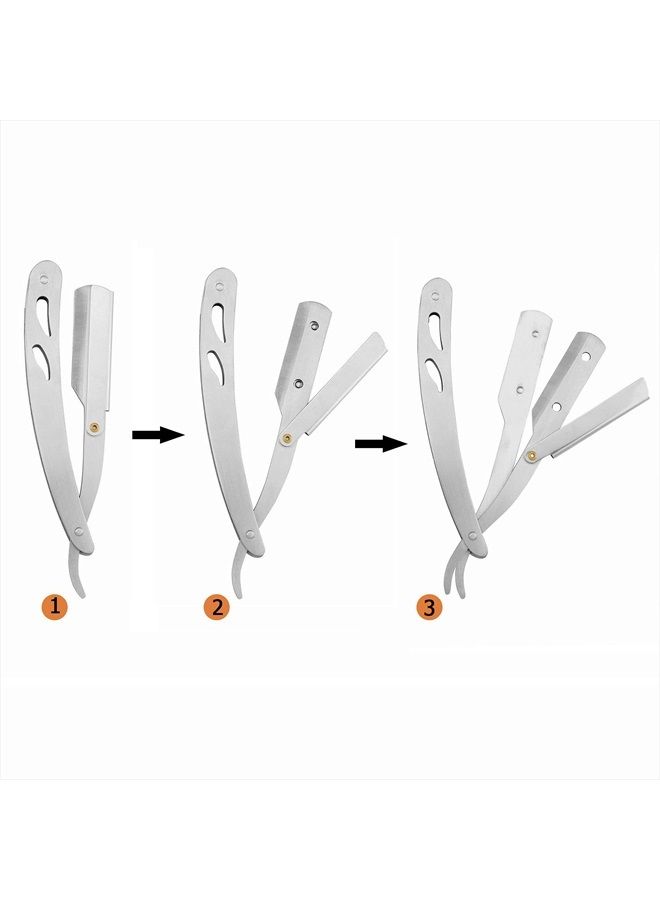 POP MODERN.C Professional Shaving Razors for Men Classic Straight Edge Barber Knife Razor with 110 Blades Salon Quality Stainless Steel Shavette Men's Manual Shaver Matte Silver Razor - Image 5