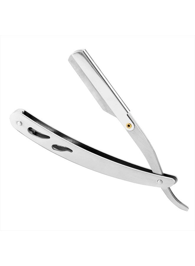 POP MODERN.C Professional Shaving Razors for Men Classic Straight Edge Barber Knife Razor with 110 Blades Salon Quality Stainless Steel Shavette Men's Manual Shaver Matte Silver Razor - Image 2