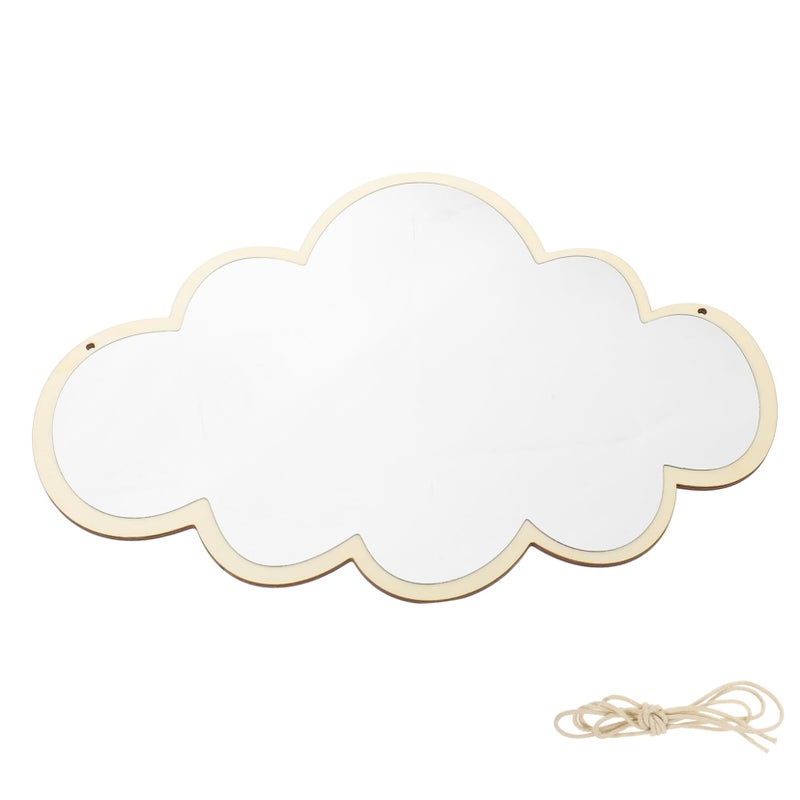 Cloud Shaped Wood Frame Wall Mirror Small Size For Bedroom Bathroom Entryway Decor - Image 2