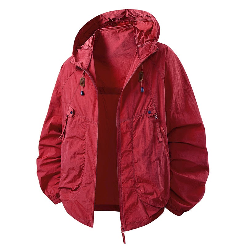 Generic Summer New Hooded Sunscreen Suit Skin Clothing Mens Couple Summer Ultra-thin Breathable Outdoor Windbreaker Women Suzaku red 