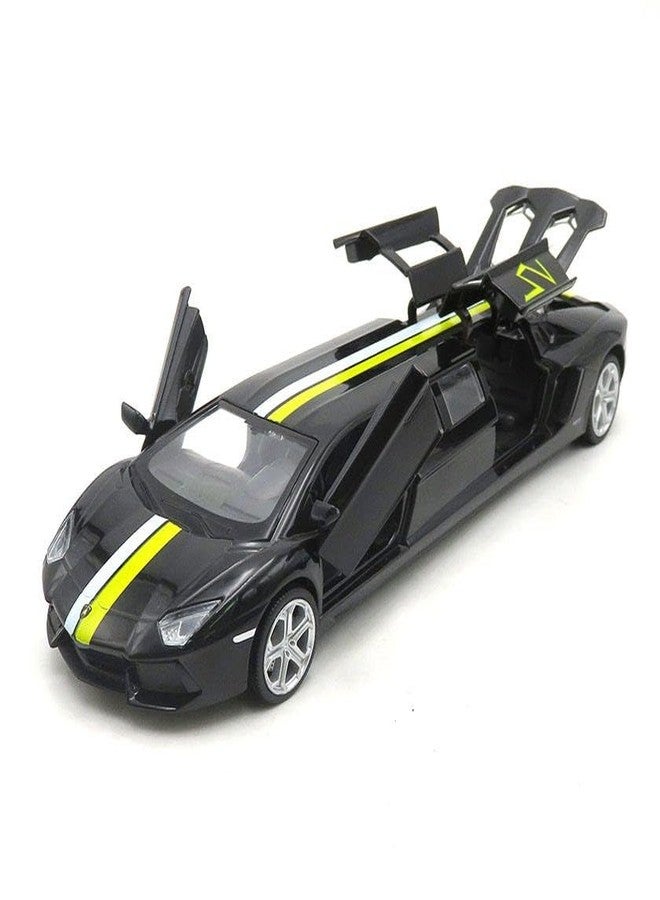 FEXXA 1:32 Scale Lamborghini Limousine Die-Cast Metal Car with Sport car Openable Doors Light and Sound,Pull Back Function Indoor Outdoor Toy for Kids (Black) - Image 1