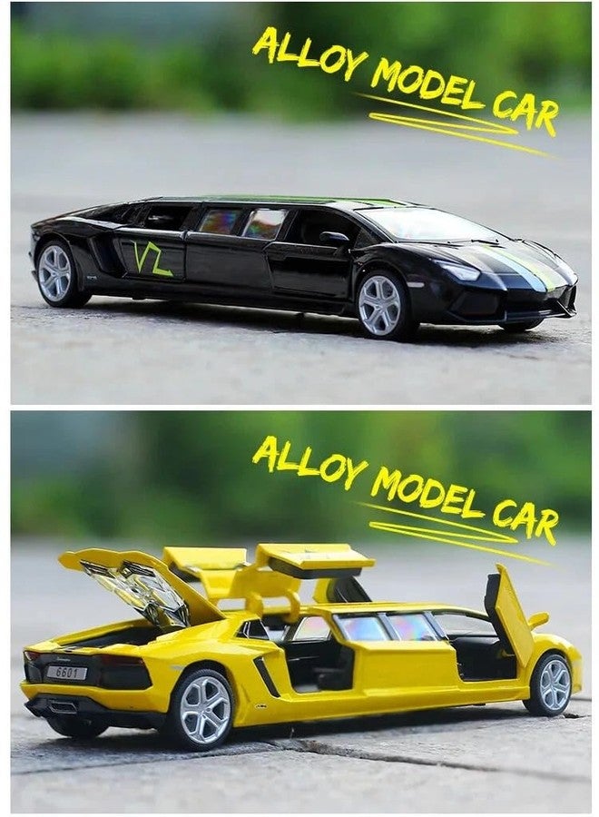 FEXXA 1:32 Scale Lamborghini Limousine Die-Cast Metal Car with Sport car Openable Doors Light and Sound,Pull Back Function Indoor Outdoor Toy for Kids (Black) - Image 3