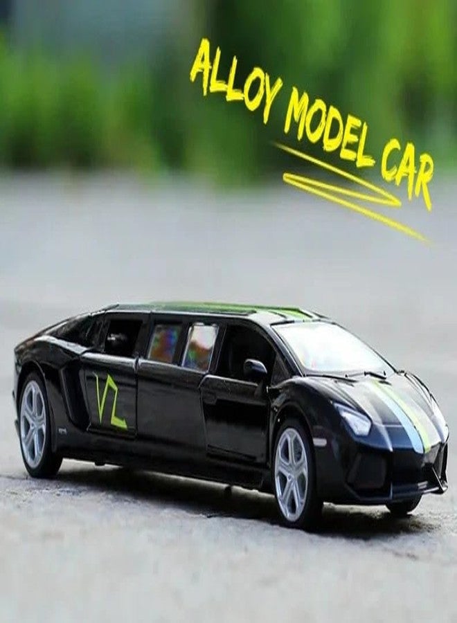 FEXXA 1:32 Scale Lamborghini Limousine Die-Cast Metal Car with Sport car Openable Doors Light and Sound,Pull Back Function Indoor Outdoor Toy for Kids (Black) - Image 2
