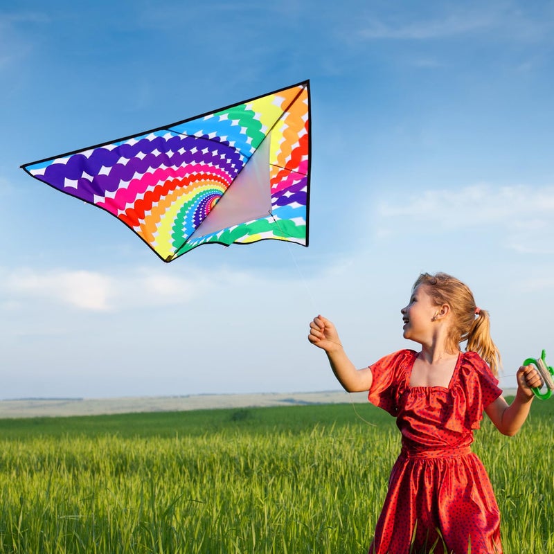 HONBO Lollipop Kite for Adults and Kids,Easy Flyer Large Kite with 2x11.5ft Detachable Tails, The Easiest Single Line Beach Kite, Comes with 200ft String Kite Handle (Lollipop) - Image 2