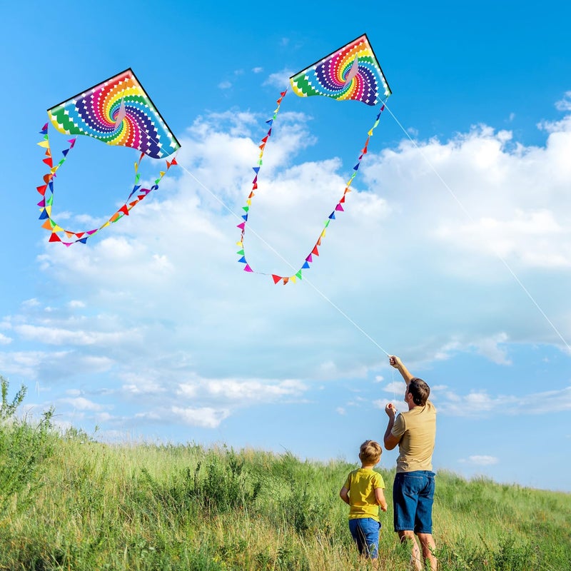 HONBO Lollipop Kite for Adults and Kids,Easy Flyer Large Kite with 2x11.5ft Detachable Tails, The Easiest Single Line Beach Kite, Comes with 200ft String Kite Handle (Lollipop) - Image 3