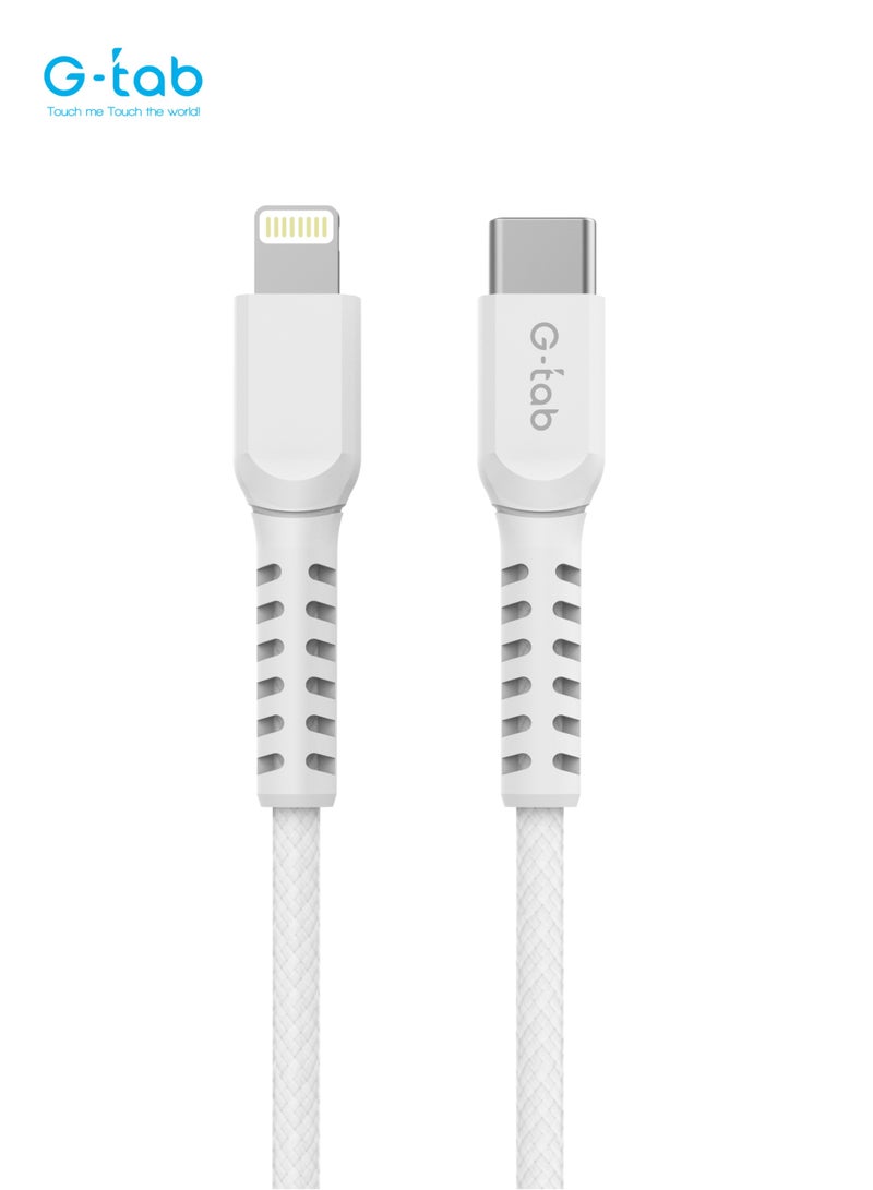 G-Tab GCL01, High Quality Cable,  3A, AWG 24/30, 480 Mbps Data Transfer Rate, Fast Charging, Nylon Braided, 1.5 M Long, Type - C to Lightning Cable for iPhone, iPad, iPod, MacBook - Image 1
