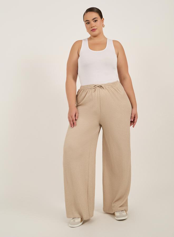 Styli Plus Size Textured Wide Leg Trousers with Drawstring - Image 2