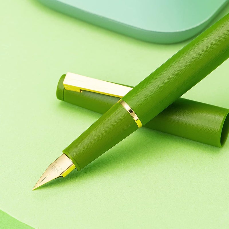 Wikult Jinhao 80 Avocado Green Fiber Brushed Fountain Pen, Iridium Ultra Fine Gold Nib with Ink Converter, Classic Design Smooth Writing Pen (Gold Clip) - Image 2