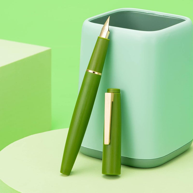 Wikult Jinhao 80 Avocado Green Fiber Brushed Fountain Pen, Iridium Ultra Fine Gold Nib with Ink Converter, Classic Design Smooth Writing Pen (Gold Clip) - Image 3