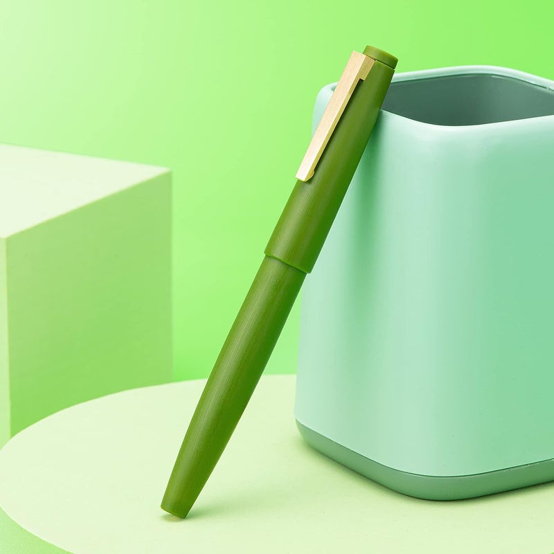 Wikult Jinhao 80 Avocado Green Fiber Brushed Fountain Pen, Iridium Ultra Fine Gold Nib with Ink Converter, Classic Design Smooth Writing Pen (Gold Clip) - Image 5