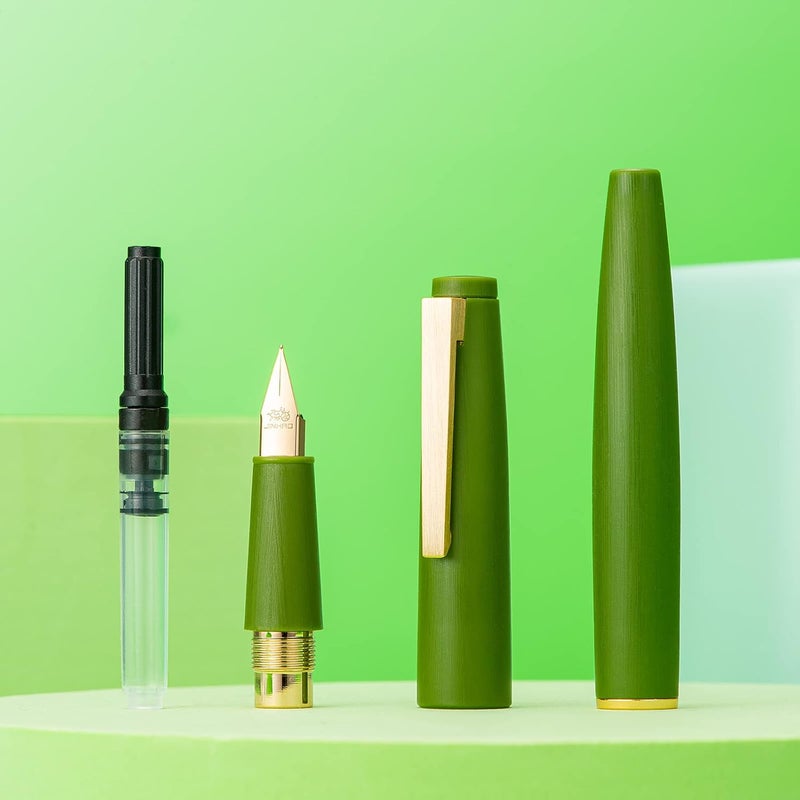 Wikult Jinhao 80 Avocado Green Fiber Brushed Fountain Pen, Iridium Ultra Fine Gold Nib with Ink Converter, Classic Design Smooth Writing Pen (Gold Clip) - Image 4