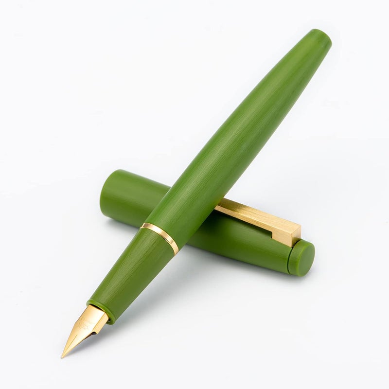 Wikult Jinhao 80 Avocado Green Fiber Brushed Fountain Pen, Iridium Ultra Fine Gold Nib with Ink Converter, Classic Design Smooth Writing Pen (Gold Clip) - Image 1