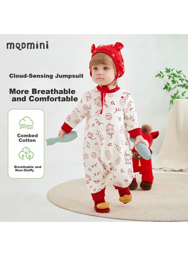 Mqdmini Baby Clothes Red Infant Romper Newborn One-year Old Full Moon Bodysuit Class A New Year Good Luck - Image 1