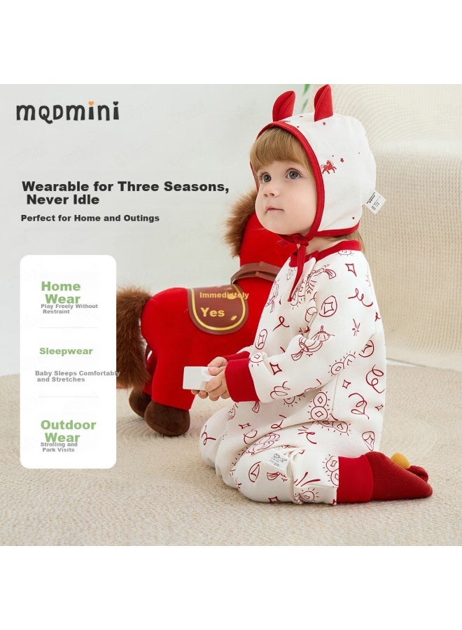 Mqdmini Baby Clothes Red Infant Romper Newborn One-year Old Full Moon Bodysuit Class A New Year Good Luck - Image 2