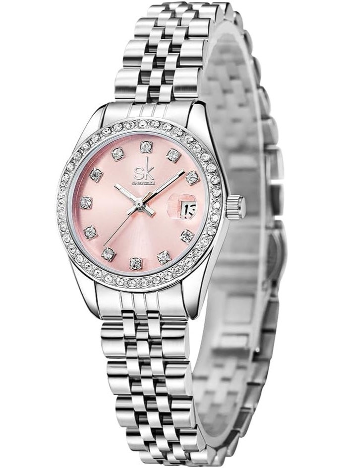 SHENGKE Women's Watch with Alloy Steel Bracelet and Crystals Quartz Watch and Calendar for Women - Image 2