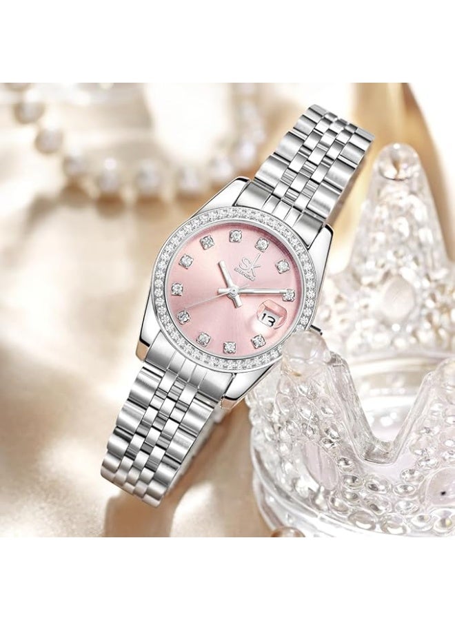SHENGKE Women's Watch with Alloy Steel Bracelet and Crystals Quartz Watch and Calendar for Women - Image 5