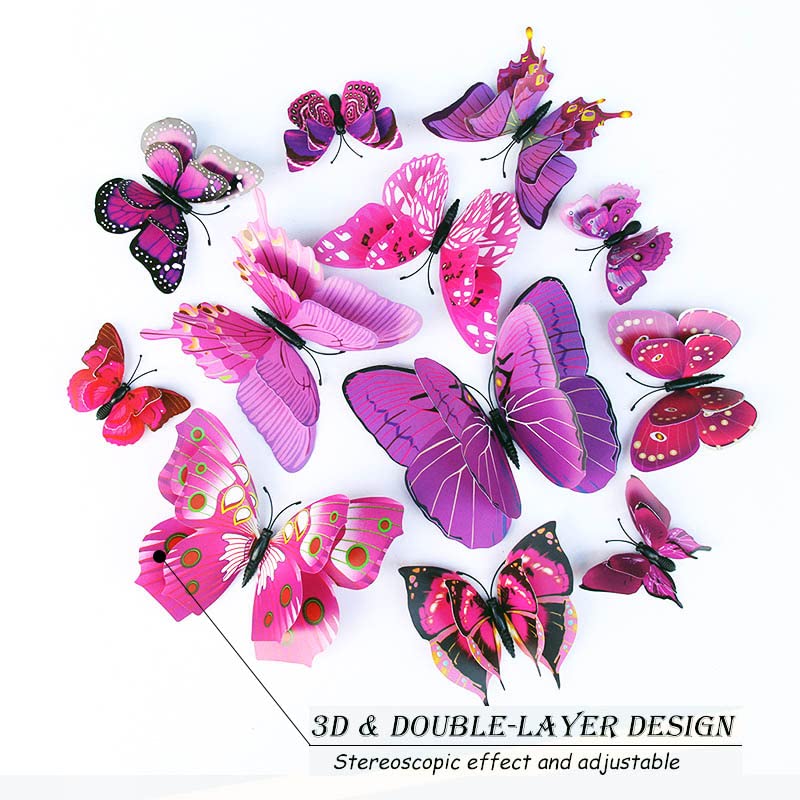 OPSEAM Butterfly Wall Decor 24/48 PCS, 3D Butterflies Stickers for Party Decorations with Magnets(Purple, 24) - Image 4