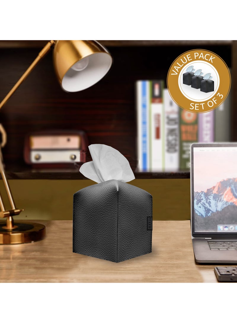 LeArt Leather Tissue Box Cover – Home Decorations for Living Room, Bedroom and Office | Car Tissue Holder | Tissue Box Holder for Car | Tissue Box Cover for Car (Black Cube - Pack of 3)  - Image 3