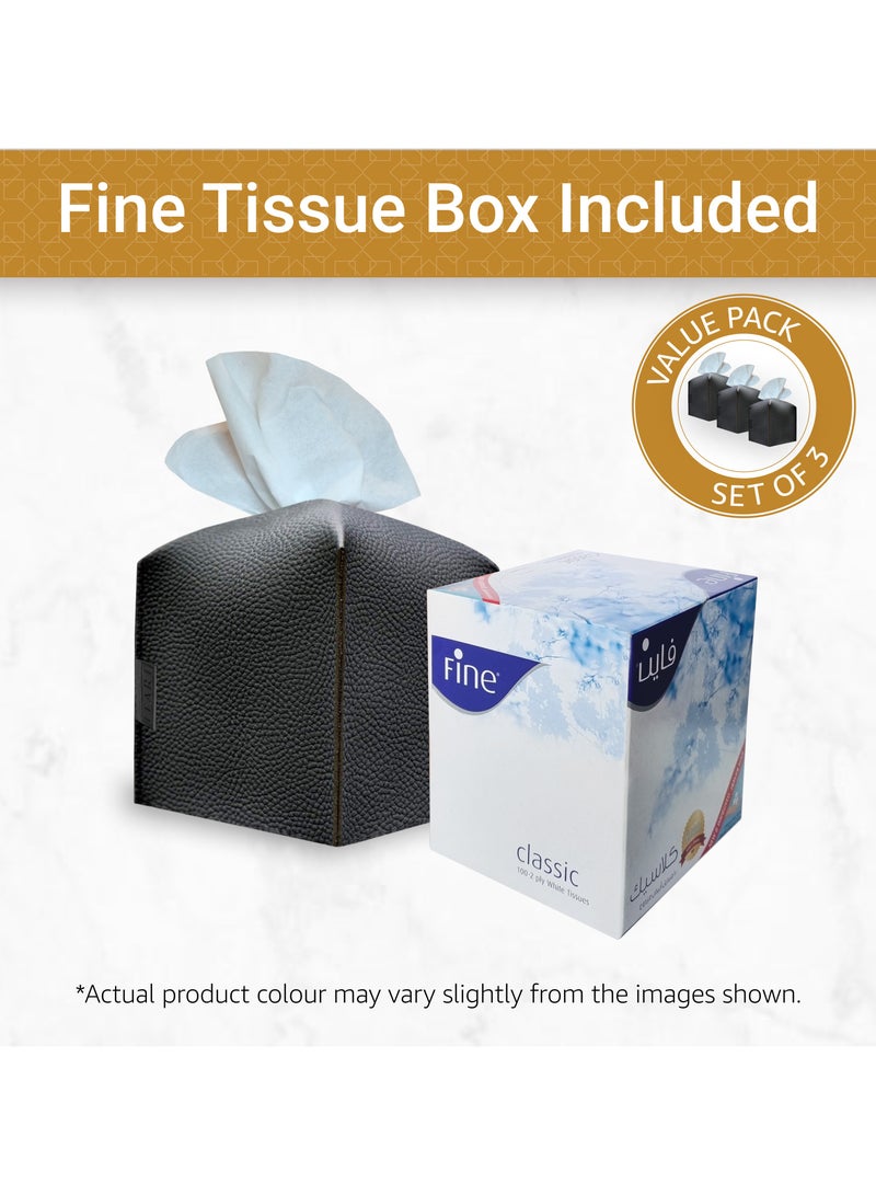 LeArt Leather Tissue Box Cover – Home Decorations for Living Room, Bedroom and Office | Car Tissue Holder | Tissue Box Holder for Car | Tissue Box Cover for Car (Black Cube - Pack of 3)  - Image 4