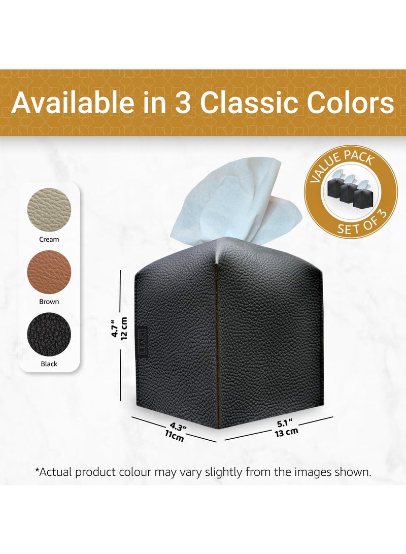 LeArt Leather Tissue Box Cover – Home Decorations for Living Room, Bedroom and Office | Car Tissue Holder | Tissue Box Holder for Car | Tissue Box Cover for Car (Black Cube - Pack of 3)  - Image 5