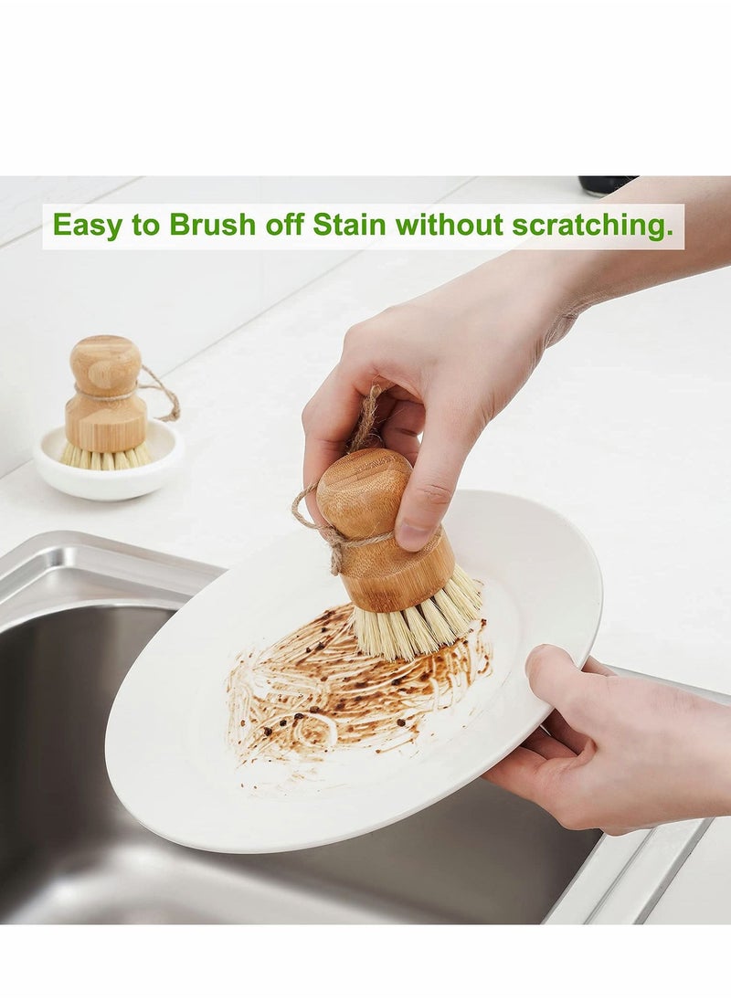 SYOSI Bamboo Dish Scrub Brush for Kitchen Sink, Natural Wooden Washing Dish Brush Scrubber, Sisal Bristles Brush for Household Cleaning Cast Iron Brush Pots, Pans and Vegetables  - Image 2